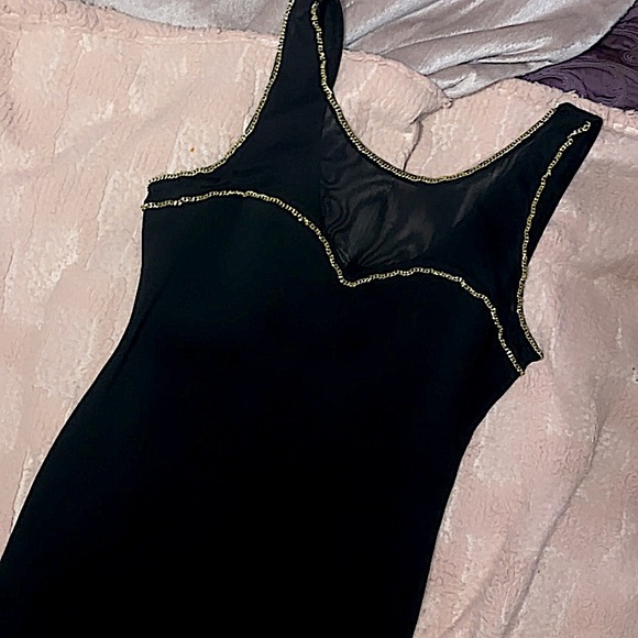 Little Black Dress With Gold & Mesh Details - Picture 2 of 4